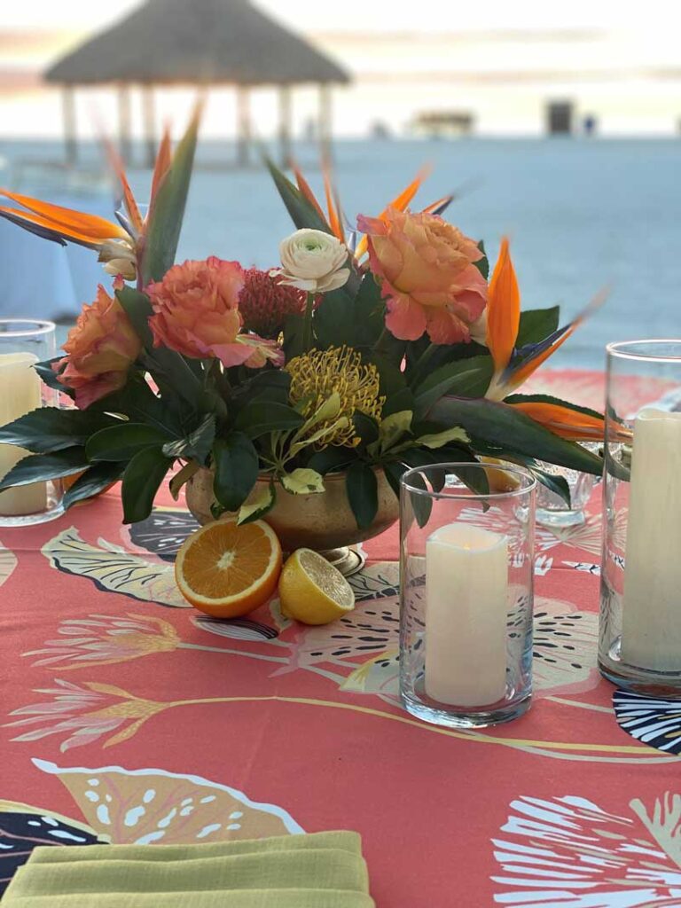 table elegantly decorated on a beach